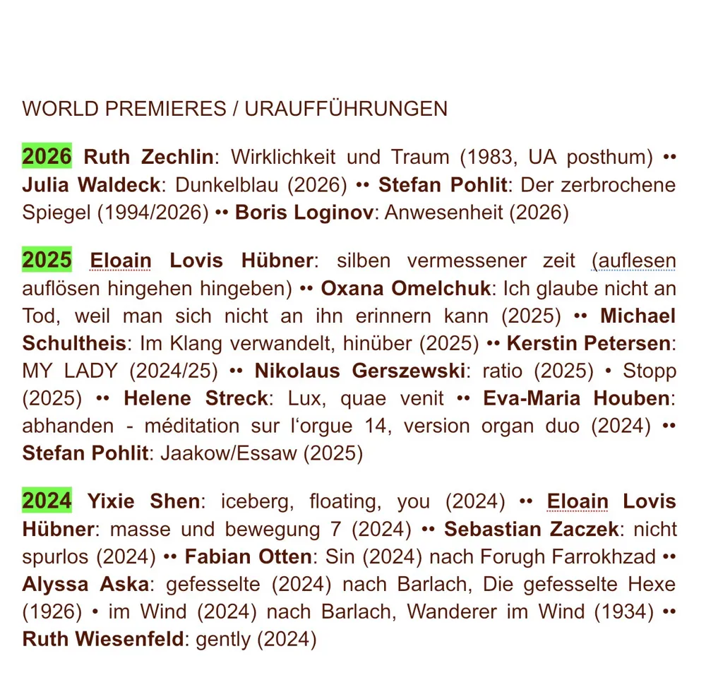 WORLD PREMIERES / URAUFFÜHRUNGEN 2024<2026